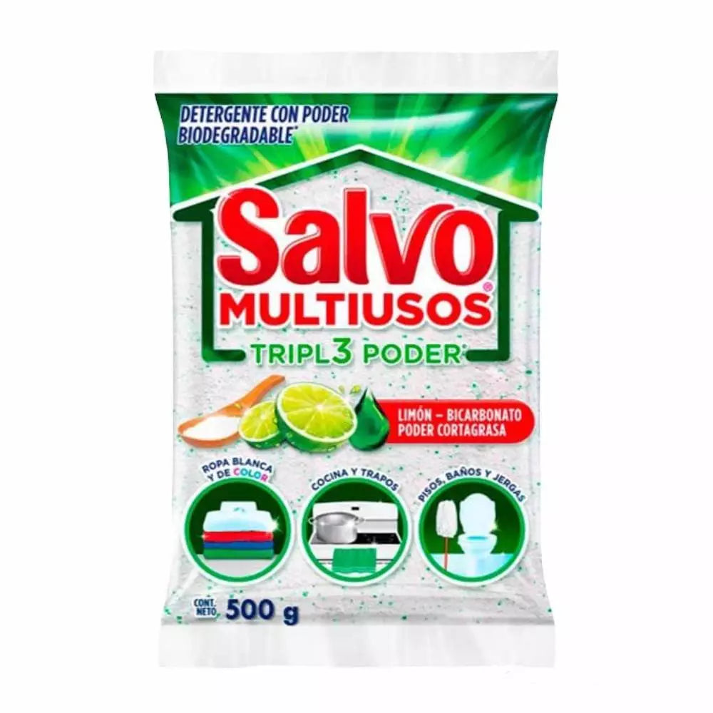 Salvo - Detergente En Polvo Multiusos Limon Y Carbonato 500gr (Caja 20pz)