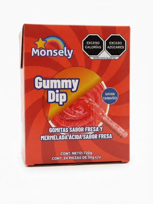 Monsely - Gummy Dip Goma Fresa Y Mermelada Paq. 24pz