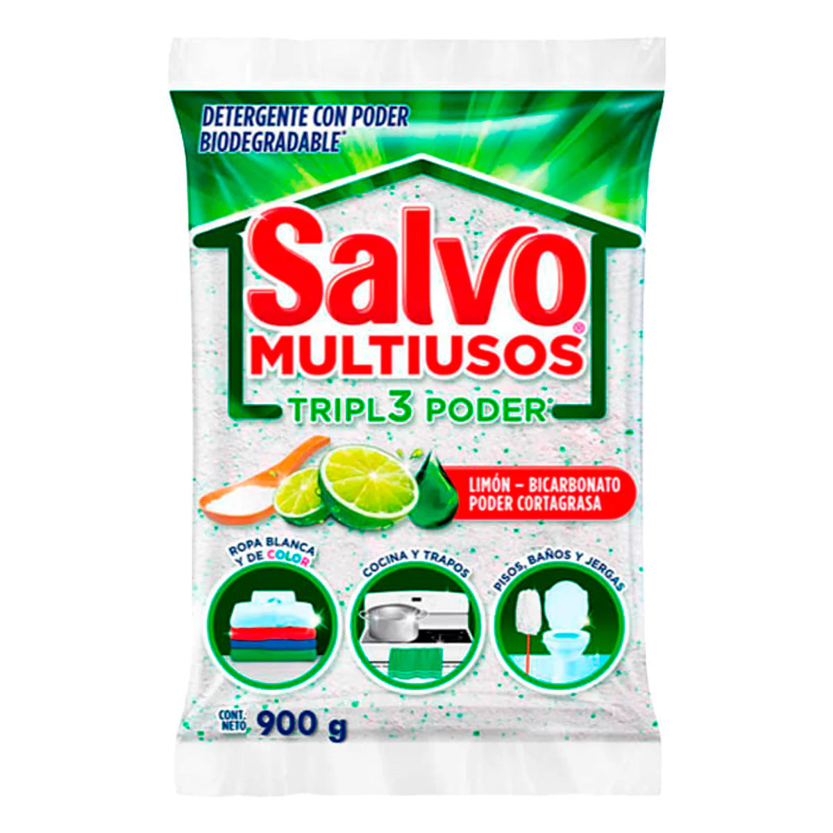 Salvo - Detergente En Polvo Multiusos Limon Y Carbonato 900gr (Caja 10pz)