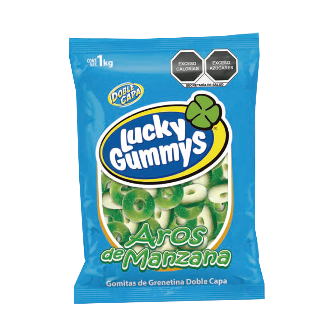 Lucky Gummys  - Aros de Manzana 1kg (Caja 8kg)