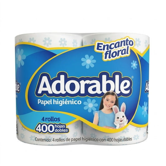 Adorable - Papel Higienico 400H Paq. 4pz (Bulto  20 - 24 Paq.)
