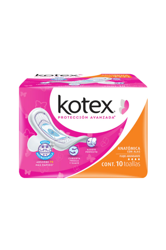 Kotex - Toalla Femenina Anatomica Sin Alas Paq. 10pz (Caja 12 Paq.)