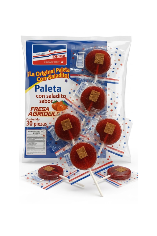 Diana - Paleta De Fresa Con Saladito Paq. 30pz (Caja 36 Paq.)