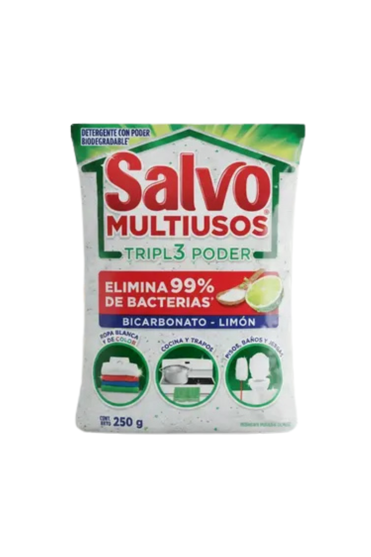 Salvo - Detergente En Polvo Multiusos Limon Y Carbonato 250gr (Caja 30pz)